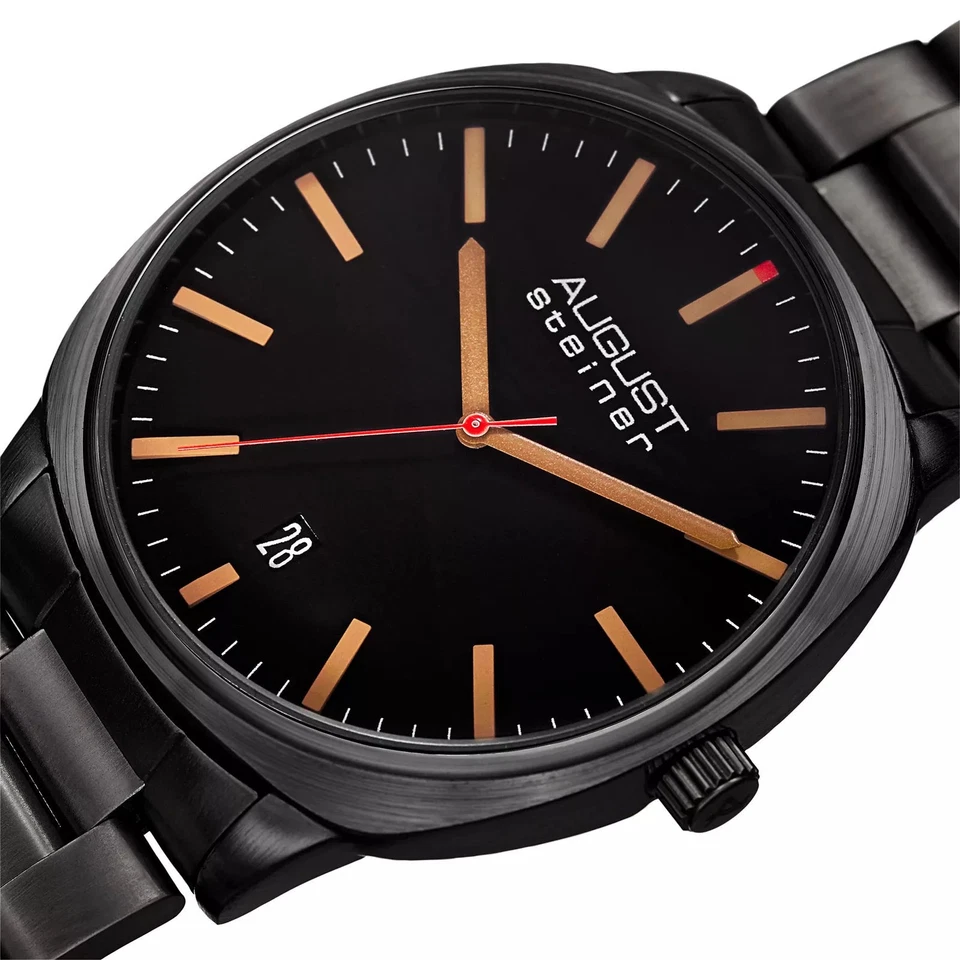 August Steiner AS8237BK Bold Black Classic Mens Date Bracelet Watch - Image 2 of 4