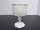 Vintage Indiana Glass 6" Tall Milk Glass Pedestal Compote with Floral Medallion