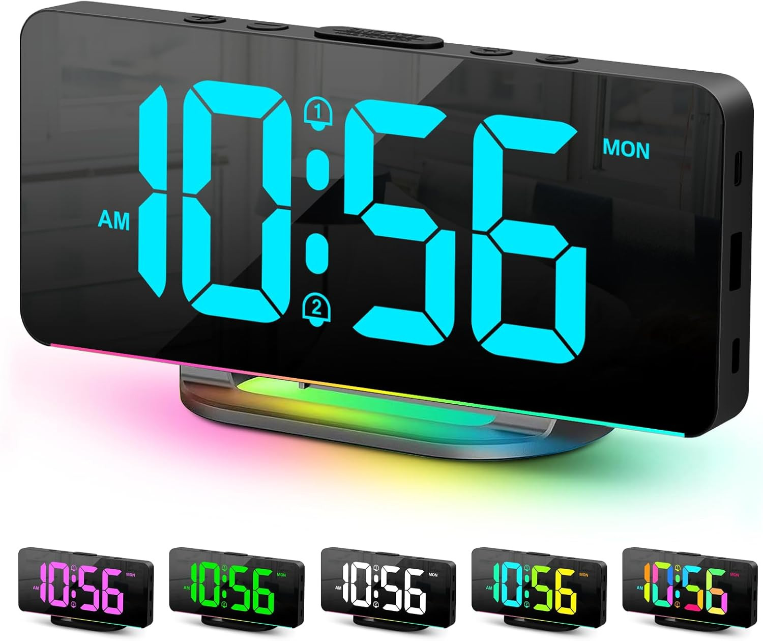 , Large Led Digital Clock For Bedrooms With 10 Color Changin