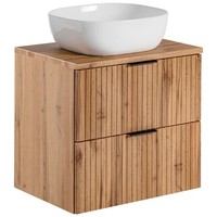 Badezimmer BadmöBel Waschtisch Unterschrank Mit Waschbecken Eiche Rillenoptik