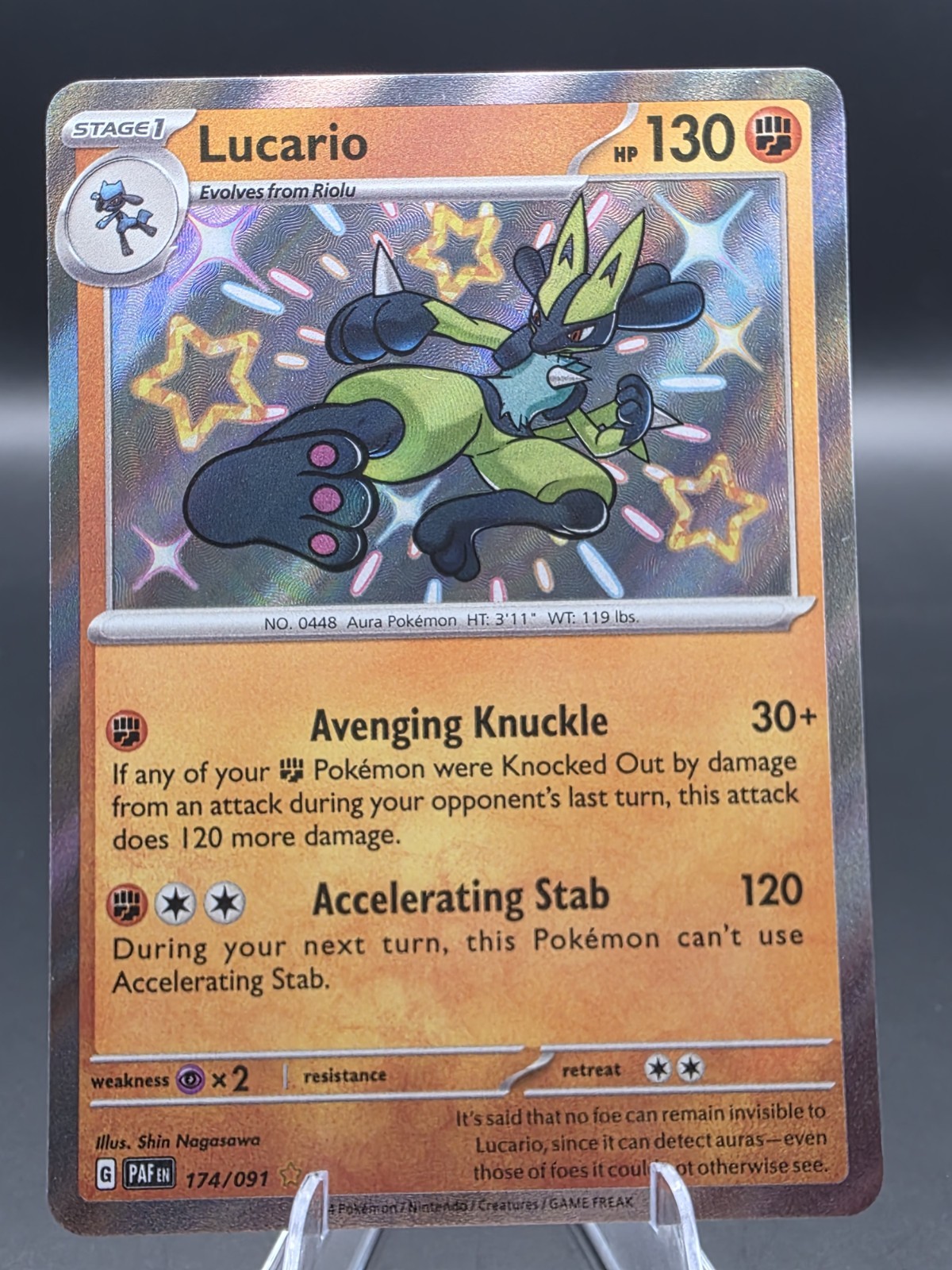 Pokemon Card Shiny Lucario 174/091 Paldean Fates Holo Foil Radiant Shining