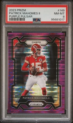 2023 PRIZM PATRICK MAHOMES PURPLE PULSAR #149 PSA 8
