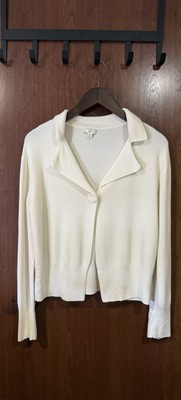 J.Jill Retro Wool Blend Knit Ivory Vanilla Cream Cardigan Sweater Top S