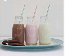 300ml Retro Glass MILK, SMOOTHIES, JUICE BOTTLE with Gold LIDS