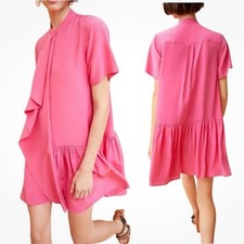 New $620 ULLA JOHNSON Adalyn Silk Dress Drop Waist Short Slv Barbie Pink sz 6