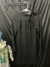 Calvin Klein Black Shift Dress Crew Neck Long Sleeve Bow Back Zip Short 2
