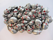 Multi Skulls with red eyes Belt Buckle Great American Pewter and Enamel  133