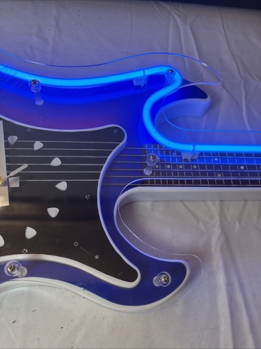 Orologio Chitarra Vintage Luce Neon Blu Appeso a Parete 29 Pollici Funzionante  - Foto 4 di 8