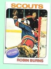 (1) ROBIN BURNS 1975-76 TOPPS # 104 SCOUTS ROOKIE GOALIE EX/EX+ CARD (N1211)