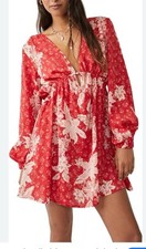 Free People Soli Mini Dress in Floral Combo Women’s Size L Boho Festival