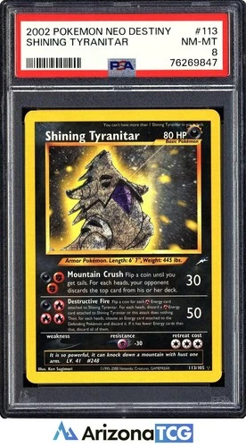 Pokemon 2002 Shining Tyranitar 113/105 Holo Neo Destiny PSA 8