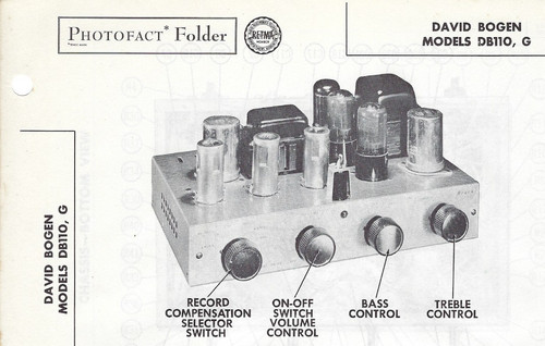 1955 David Bogen DB110 Amplifier Tube Amp Photofact Schematic Manual DB110G G