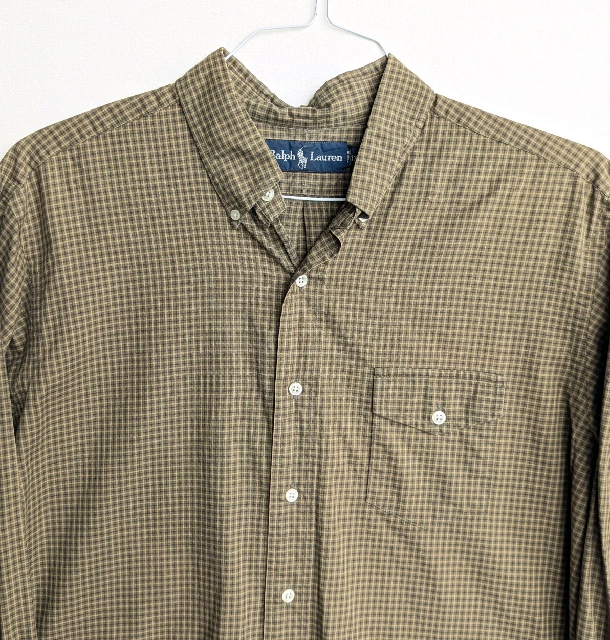 POLO RALPH LAUREN Vtg Brown Plaid Btn SHIRT Men