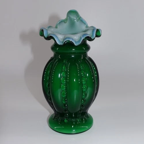 Fenton Green Beaded Melon Jack in the Pulpit Vase