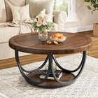 Round Coffee Table, 85CM Wooden Circle Accent Cocktail Table with Storage