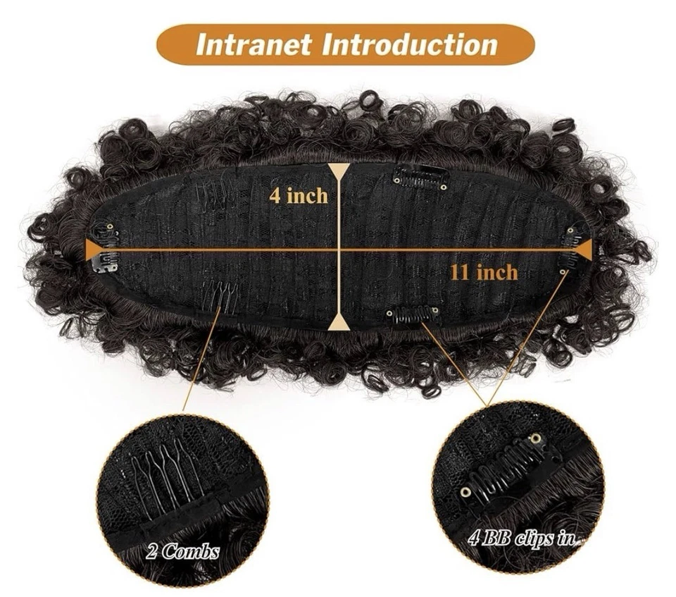 Pelucos cortos afro rizados sintéticos imitación halcones 6 clips BB en negro natural Foto 3 de 4