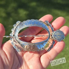 Navajo JoAnn Silver Handmade Stamped Shiny Sterling Silver Hair Stick Barrette