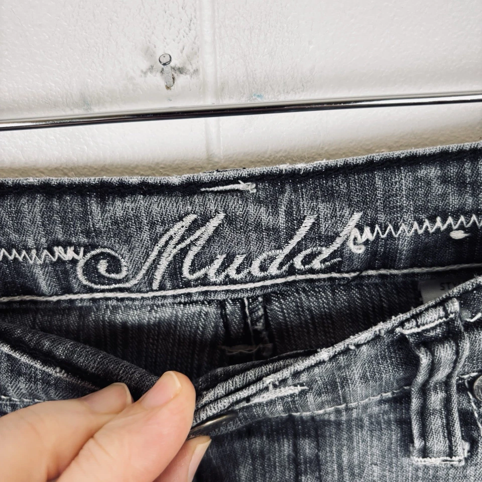Jeans Mudd Vintage Juvenil 14 Slim 27x29 Encaje Acampanado Tiro Bajo Y2K Bordado Campana Foto 2 de 4