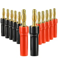 4 mm Gold Plated Open Screw Type Speaker Connector Banana Plugs12 Count1 Pack...