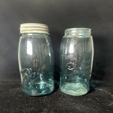 Vintage &ldquo;Dropped A&rdquo; Logo Ball Mason Set Blue Glass Jars Collectible Set of 2