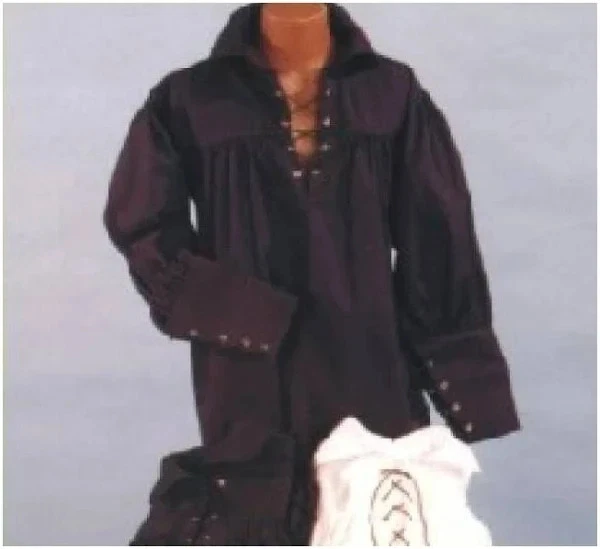 Camisa Pirata Negra Poliéster/Algodón Con Cordones Frontales Para Hombre Disfraz Camisa Foto 3 de 4