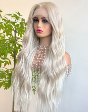 Pale Blonde Long Wavy 13X6 Inches Lace Front Heat Resitant Fiber Wigs Soft