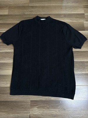 Topman Men's Black Tight-Knit Pullover Sweater Mock Neck Short Sleeve XL