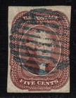 US Stamp Scott # 12 Red Brown 5cent Jefferson with Blue Grid Cancel - Used