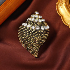 Crystal Seashell Brooch Gold Pin Rhinestone Nautical Summer Ocean Jewelry Gift
