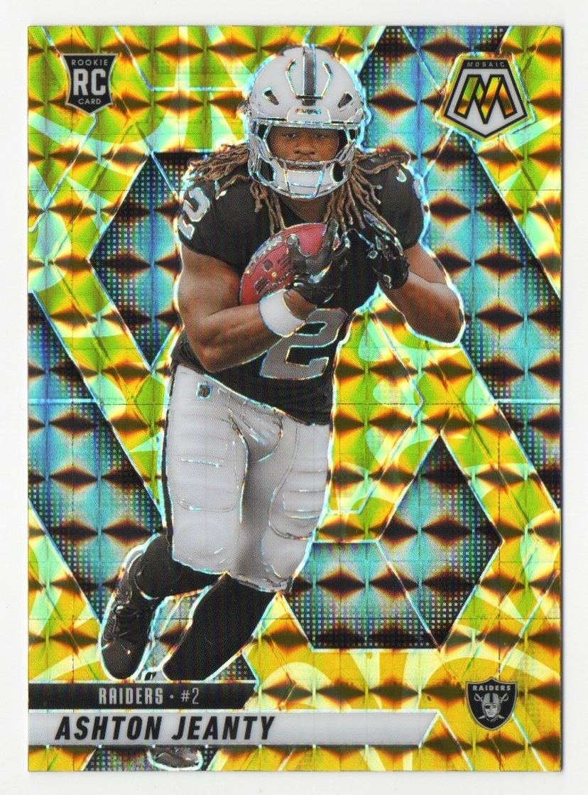 2025 Panini Mosaic Ashton Jeanty RC #345 Reactive Yellow Mosaic Prizm Raiders