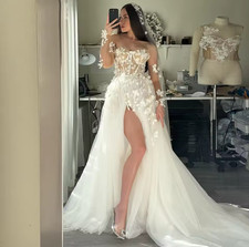 Vintage 3D Appliques Wedding Dresses for Women Sweetheart with Slit A-Line