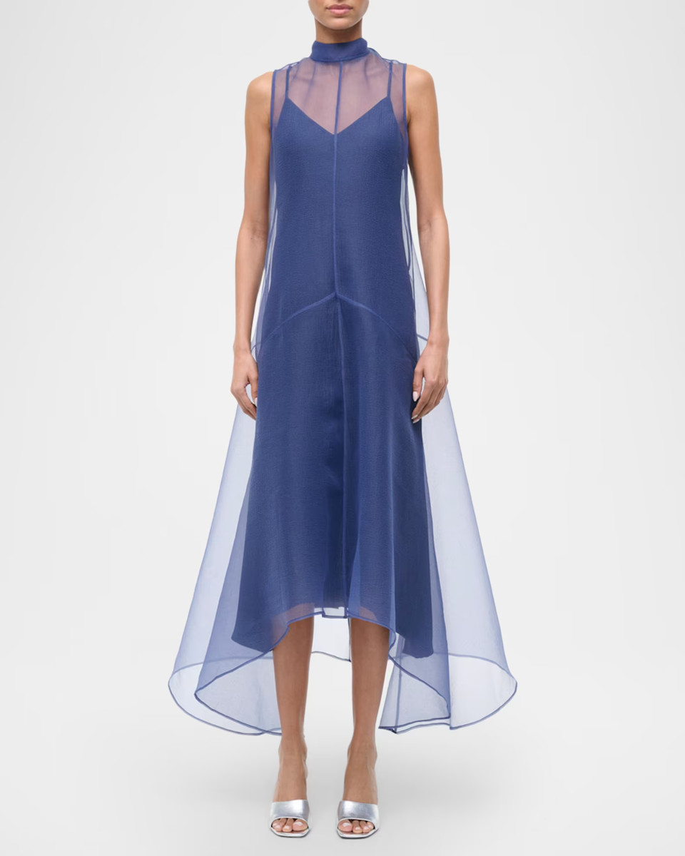 NEW/missing slip, STAUD Auden Organza High-Low Dress in Blue Sz M #LD524 View 2
