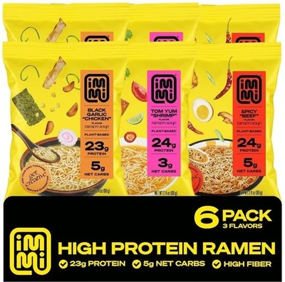 Immi High Protein Ramen, Variety Lot Of 6 - Plant Based, Keto Friendly, Low Carb