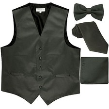 New Men's tuxedo Vest Waistcoat Necktie, Bowtie Hankie Set Dark Gray formal