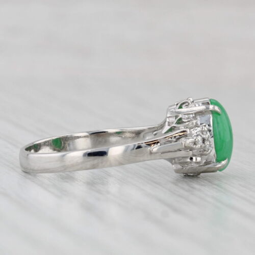 Anillo De Diamante De Jadeita Verde Ovalado De Platino 900 Talla 7.5 - Imagen 5 de 10