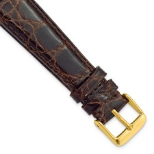 DeBeer 22mm Long Brown Genuine Caiman Gold-tone Buckle Watch Band