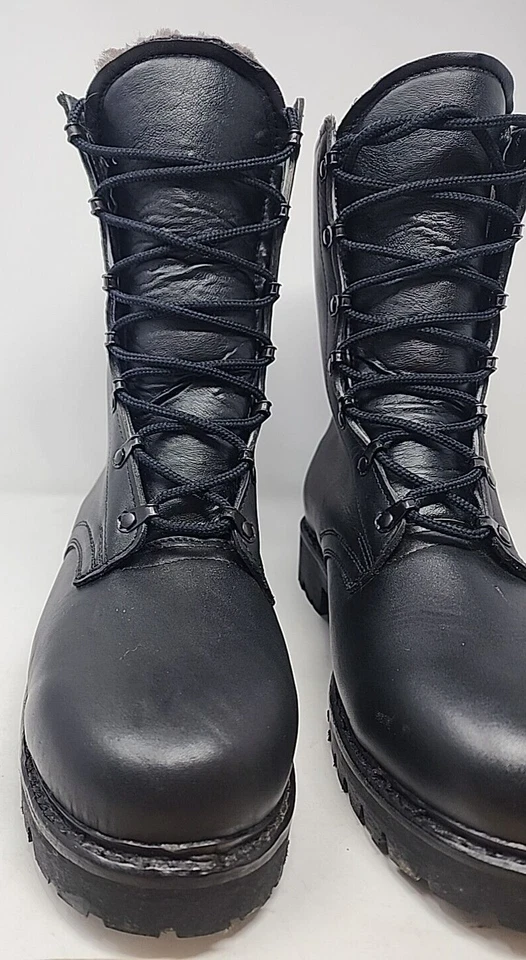 Hanwag Men's 10.5 Combat Boots German Lace Up Fleece-Lined Black Leather UNWORN - Image 2 of 4