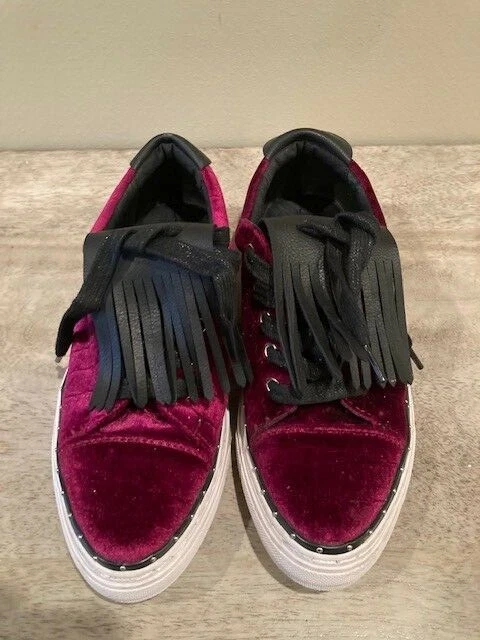 Sixtyseven Purple Velvet Black Fringed Sneaker Size 6
