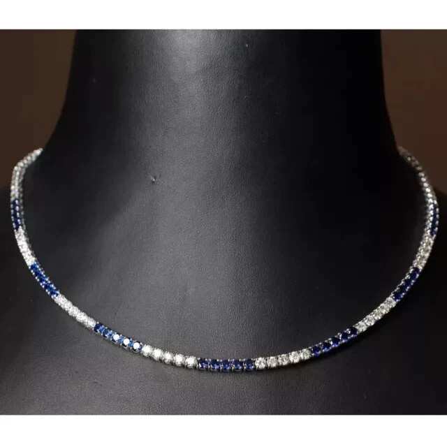 3MM Lab-Grown Sapphire Choker Necklace in 14K White Gold Plated 16 Inch