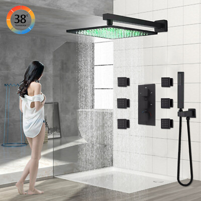 Topshower LED Rain Shower Combo Set – Thermostatic Mixer Valve With Massage Jets, Matte Black/Chrome/Brushed Nickel 1 thumbnail image