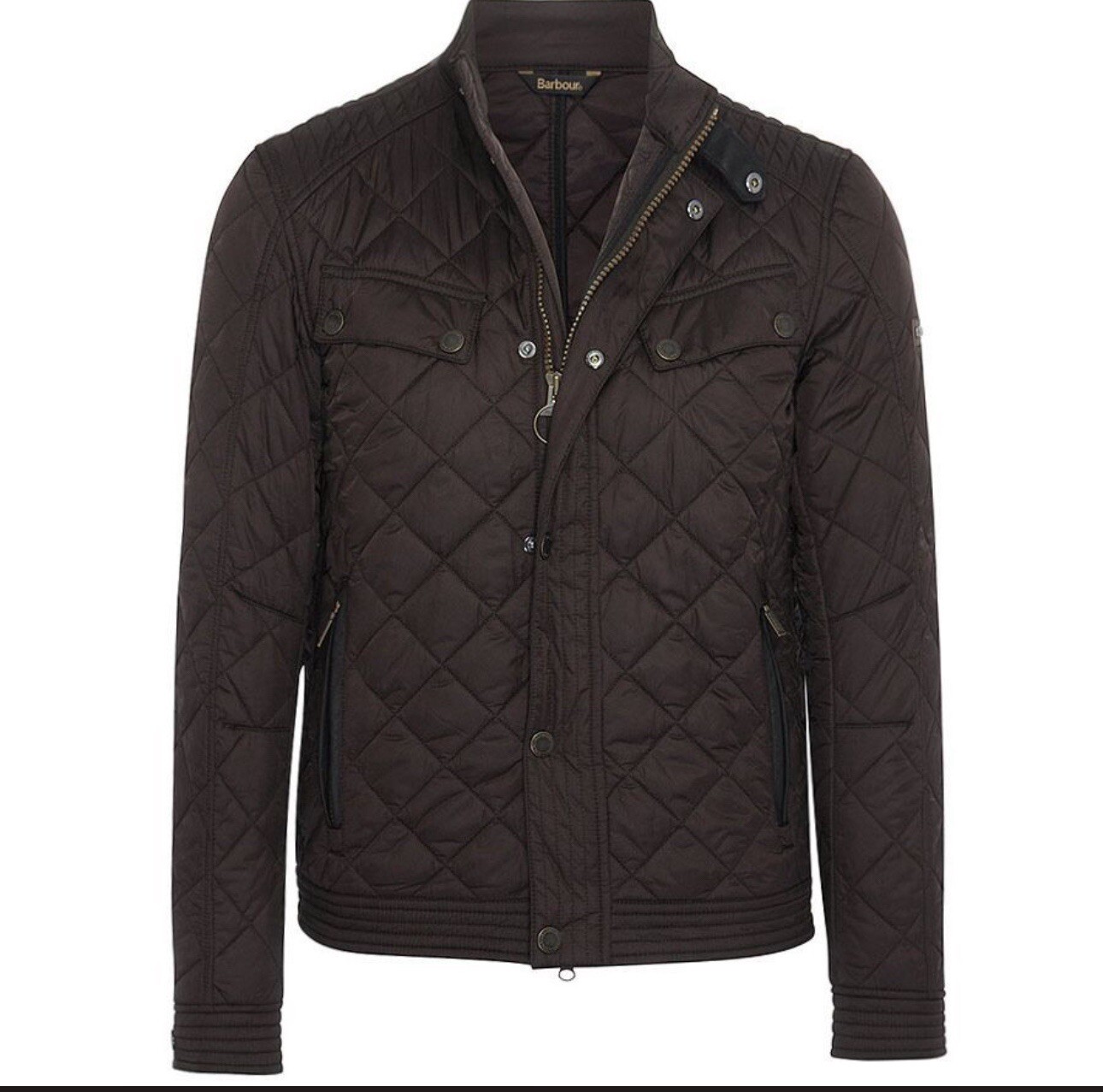 BARBOUR International Coolant Chocolate Brown Quilt Biker Jacket MEDIUM RARE