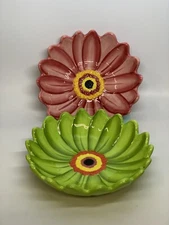 Vintage Clay Art Gerbera Daisy ceramic Bowl Set Of 2