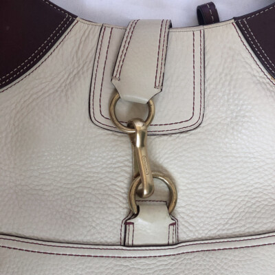 Vintage COACH Soho Bone & Brown Leather Hobo Buckle Flap Shoulder