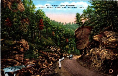 Scenic Loop Hwy Great Smoky Mountains National Park Little River Linen  Postcard