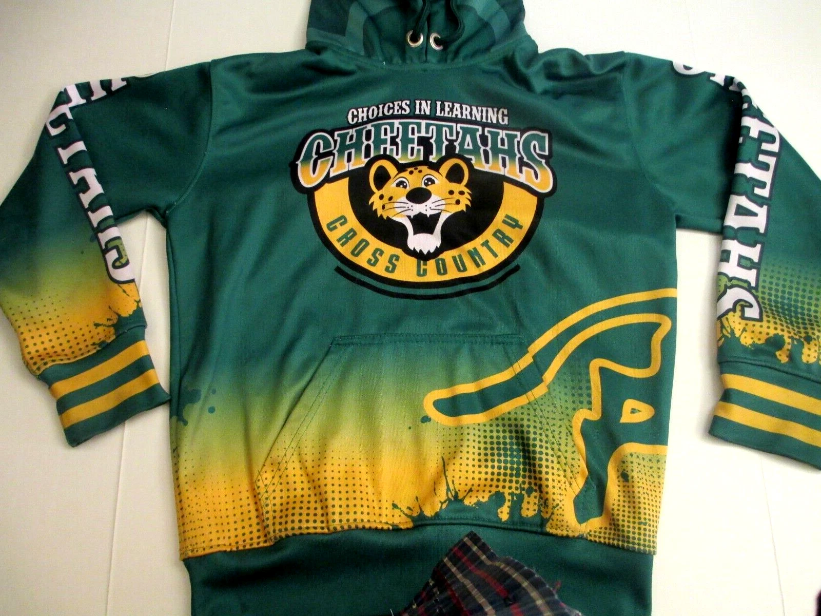 VETEMENTS Felpa con cappuccio Cheetahs Cross Country stampa grafica pullover riscaldamento pista giovane grande