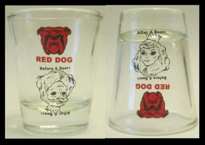 (1) Great Red Dog Beer ''Before After 6'' 1 1/2 oz. Shot Glass