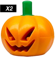 Lego Orange Pumpkin w/ Stem Jack O Lantern Minifigure Head Cover Halloween X2