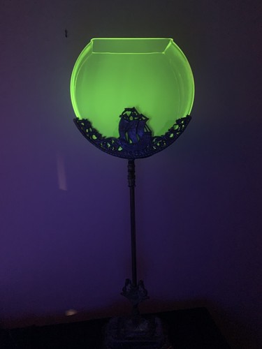 Antique, Uranium Vaseline Fish Bowl With Stand