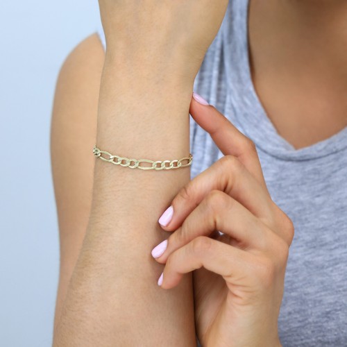 10K Yellow Gold 3.5mm-9mm Italian Figaro Chain Link Bracelet Mens Women 7" 8" 9" - Picture 63 of 72