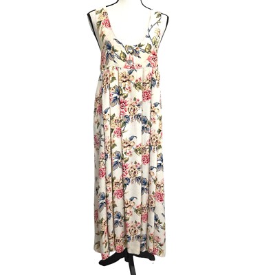 Vintage Bechamel Sleeveless Cream Floral Midi Dress Sz Small Pockets